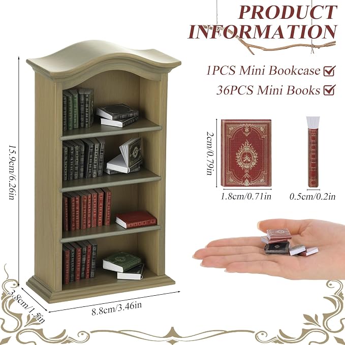 36 Pcs 1:12 Scale Miniatures Dollhouse Books and Wooden Bookcase | 4 Floors - Image 7