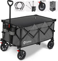 Sekey 220L Collapsible Foldable Wagon with 330lbs Weight Capacity, Heavy Duty Folding Wagon Cart with Big All-Terrain Wheels & Drink Holders (Grey)