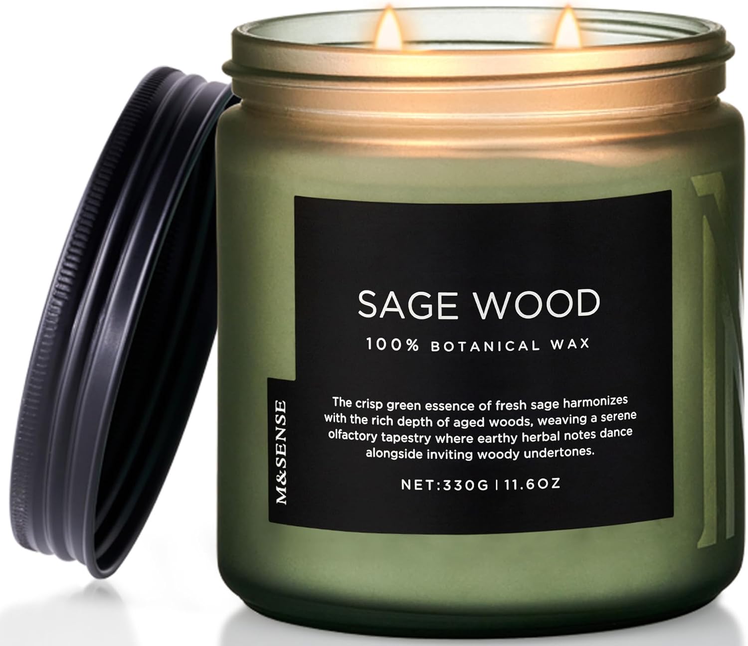 M&SENSE Sage Wood Scented Candle, 11.6oz 70 Hours Long Lasting Clean Non Toxic All Natural Soy Wax Candle for Relaxing & Stress Relief, 2 Wick Home Fragrance Gifts for Home Decor