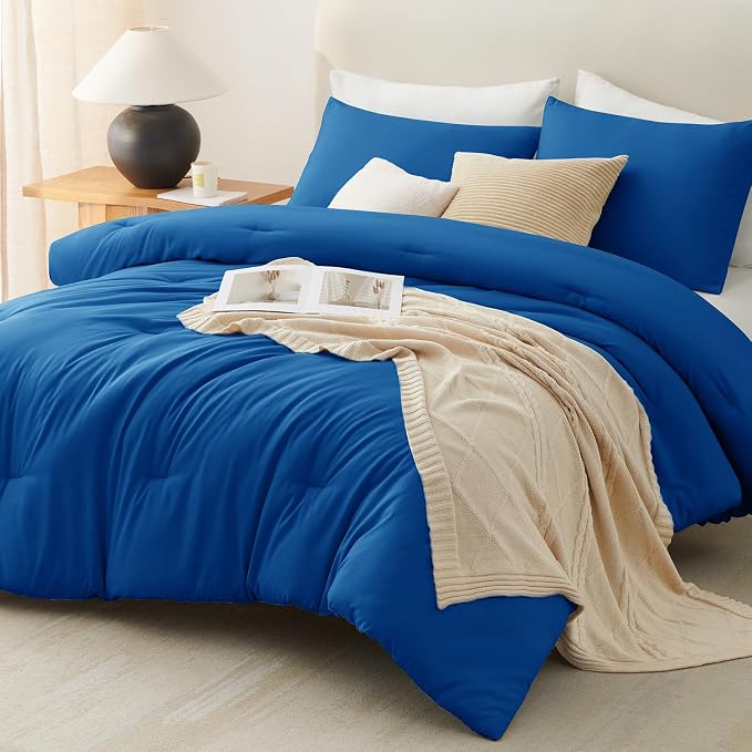 CozyLux Queen Comforter Set Classic Blue, 3 Pieces Solid Comforters Queen Size - Image 9