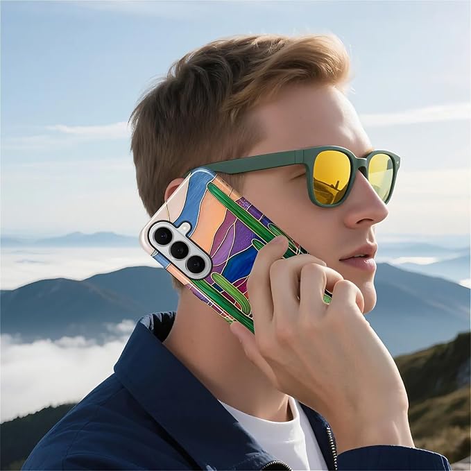 for Samsung Galaxy S26 Case, Stained Glass Cactus Pattern Glossy 2 in 1 - Image 7