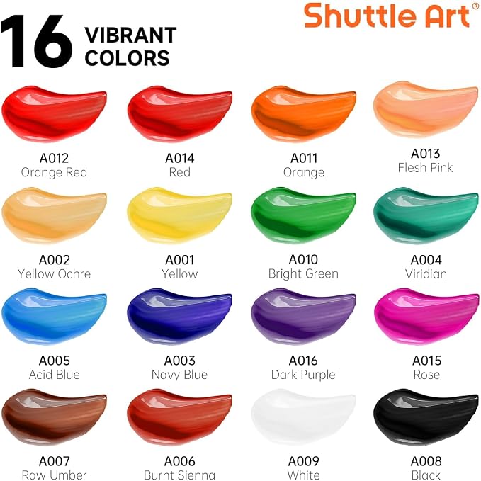 Shuttle Art Acrylic Paint Set, 16 x12ml Tubes Artist Quality Non Toxic Rich - Image 3