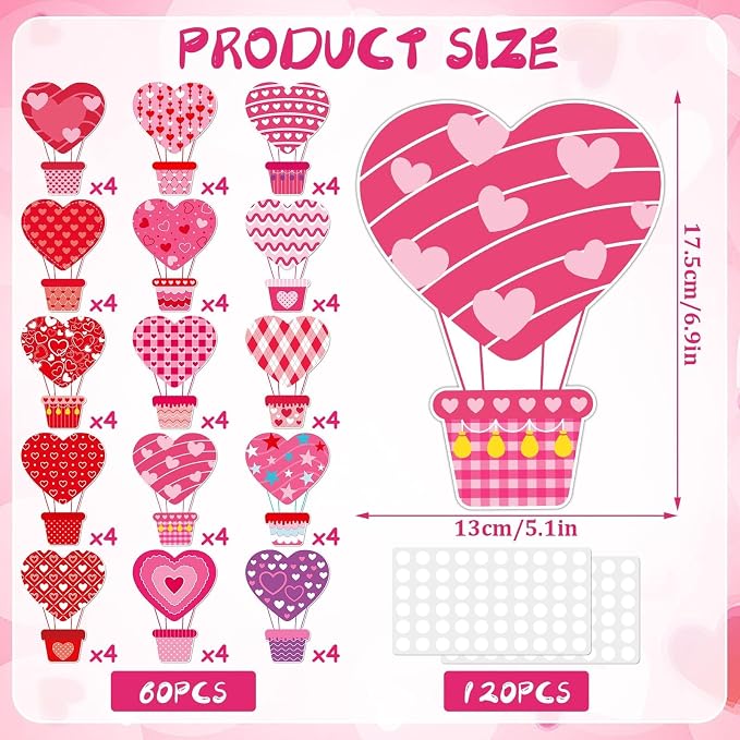 AUGSUN 60pcs Valentine's Day Bulletin Board Decorations Hot Air Balloon Cutouts - Image 2