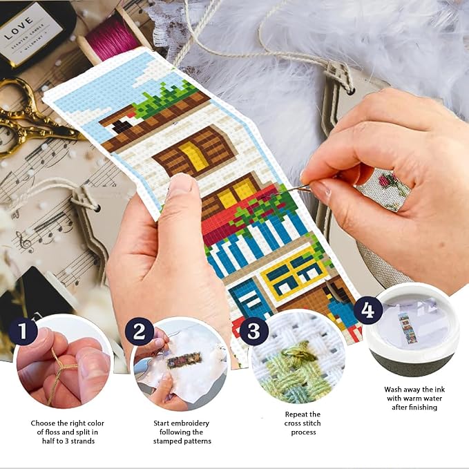 INFUNLY 6 Set DIY Cross Stitch Bookmark Kit Building House Cross Stitch Kits - Image 4