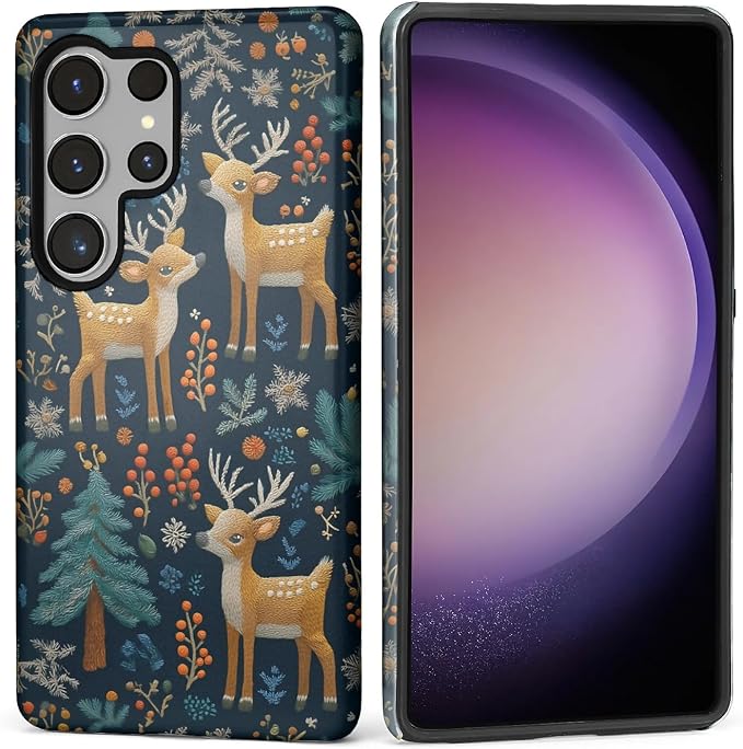 Case for Samsung Galaxy S25 Ultra Case, Cute Christmas Reindeer Design Hybrid by Kapadiy