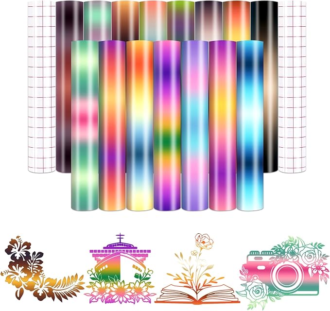 Dark Gradient Permanent Adhesive Vinyl 15 Sheets 12'' x 10'' | Ombre Rainbow by CraftingEveryday