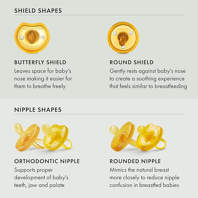 Natursutten Pacifiers 0-6 Months - 1-Pack Butterfly Shield Round Nipple Natural Rubber Safe & Soft BPA-Free for Breastfeeding Babies - Newborn Pacifiers Made in Italy