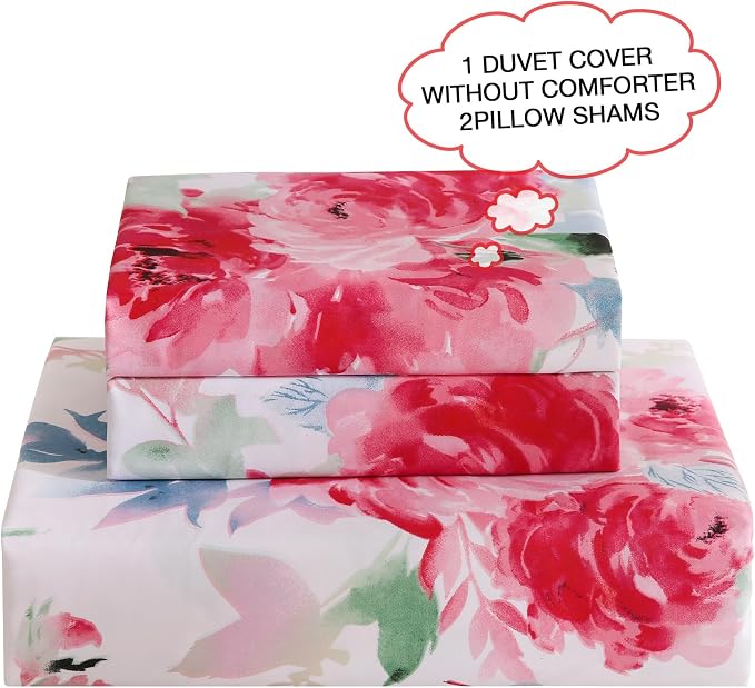 JSD Rose Floral Duvet Cover Set Queen Size, 3 Piece Soft Printed Microfiber - Image 3