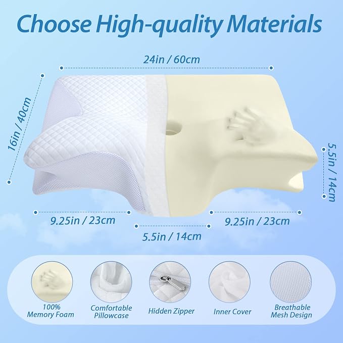 HOMCA Memory Foam Cervical Pillow, 2 in 1 Ergonomic Contour Orthopedic Pillow - Image 2