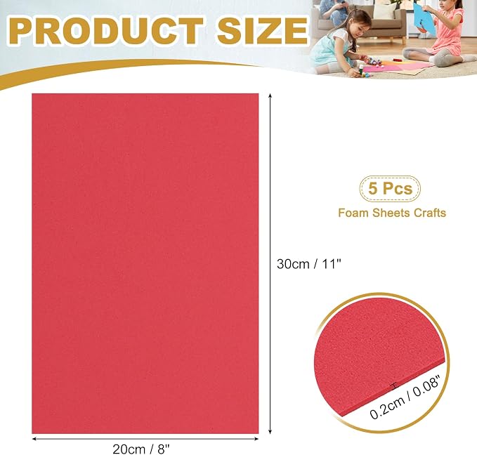uxcell 5 Pcs Red EVA A4 Foam Sheets Crafts, 12 x 8 Inch Foam Paper - Image 2