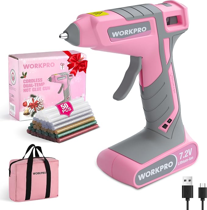 WORKPRO 7.2V Cordless Hot Glue Gun, 30s Fast Preheating, 50 Glue Sticks | by WORKPRO