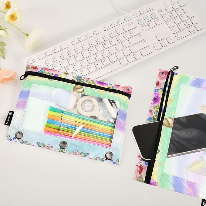 Unicorn Pink Pencil Pouch for 3 Ring Binder, 2 Pack Waterproof Pencil Bags - Image 5