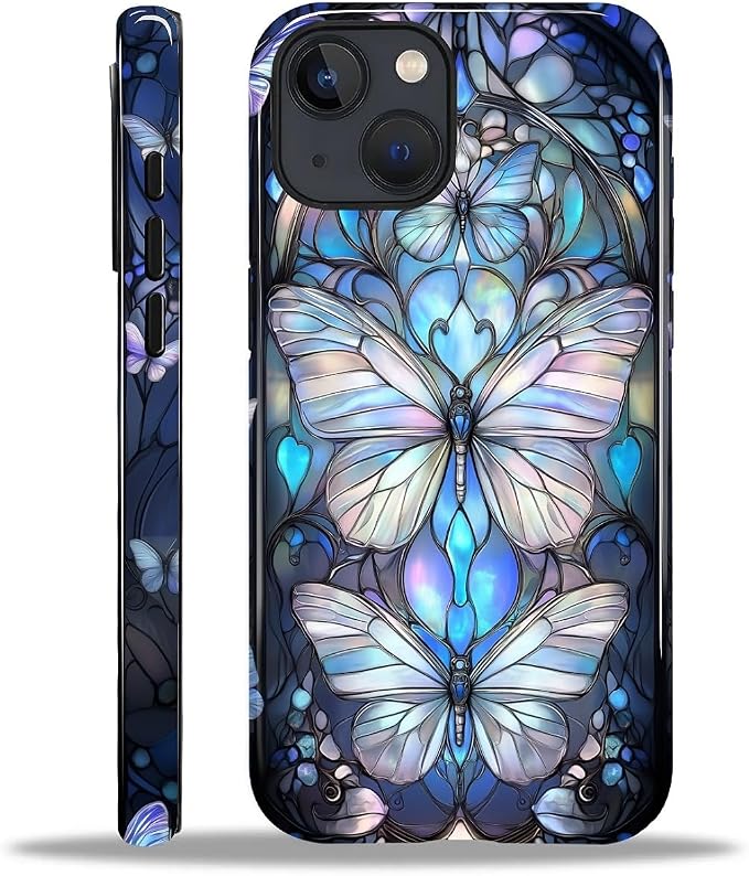 ZHEGAILIAN Case for iPhone 15, Stained Glass Butterfly Aesthetic Durable by Home