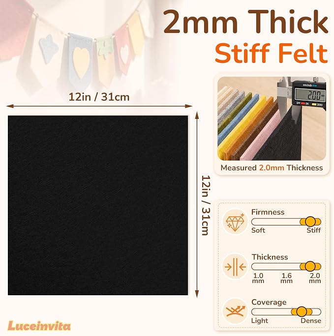 2mm Stiff Felt Sheets 12" X 12" | Thick Polyester Felt Material, DIY Craft - Image 3