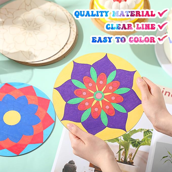 Vercraft 22 Pcs Wooden Mandala Painting Set 10 Mandala Unfinished Wood Cutouts - Image 3