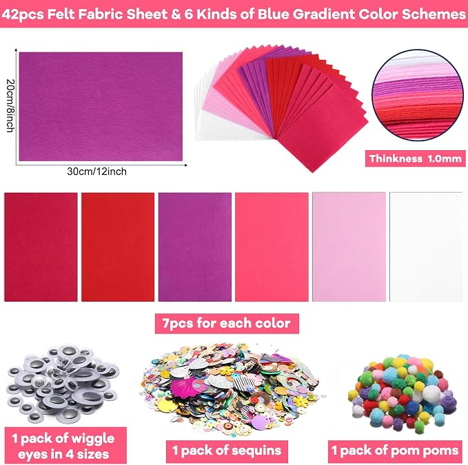 gisgfim 42Pcs Valentine's Day Pink-Purple Felt Fabric Sheet Craft Kit 8 x 12 - Image 2