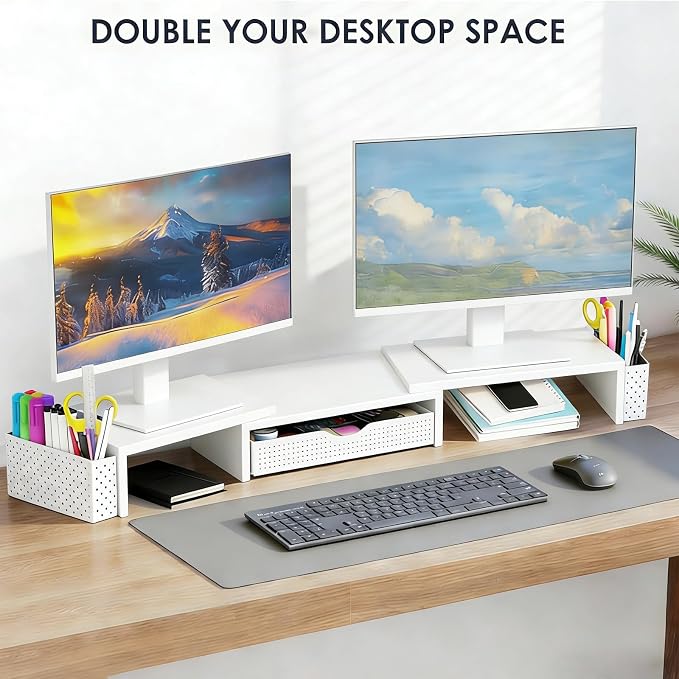 Spacrea Metal Desk Organizers and Accessories, Dual Monitor Stand Riser - Image 4