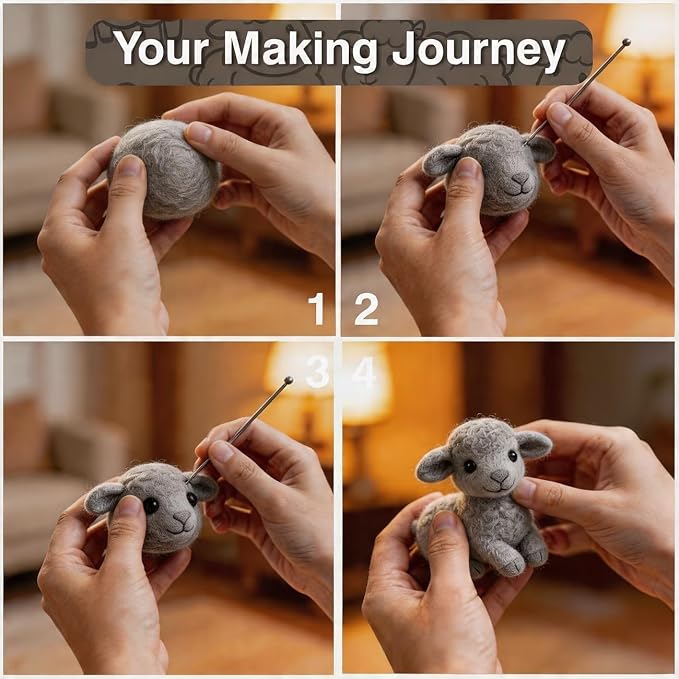 DIY Needle Felting Kit Cute Gray Lamb Lying – Needle Felting Starter Kit - Image 5