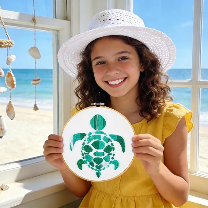 Sea Turtle Embroidery Kits for Beginners Adults, Hand DIY Embroidery Starter Kit - Image 6
