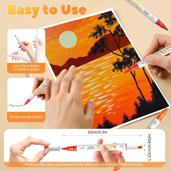 Yellow Orange Acrylic Paint Pens, Water Based 12 Colors Dual Tip Acrylic Paint - Image 6