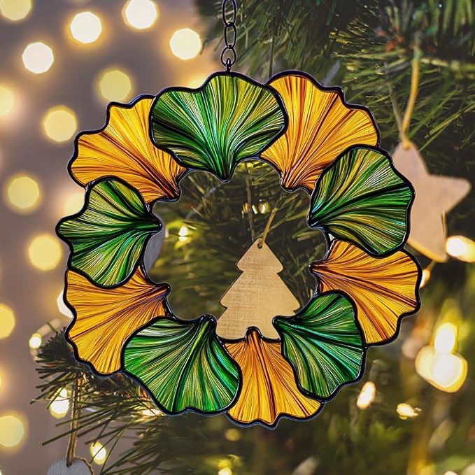 Ginkgo Wreath Acrylic Suncatcher Stained Glass Effect Window Car Hanging - Image 6