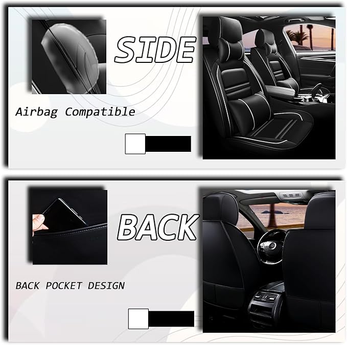 Car Seat Covers for Cadillac Escalade 2000-2025 | 5-Seats Seat Covers, Waterproof Seat Protectors, Automotive Seat Covers (Full Set with Pillow,Black&White Line)