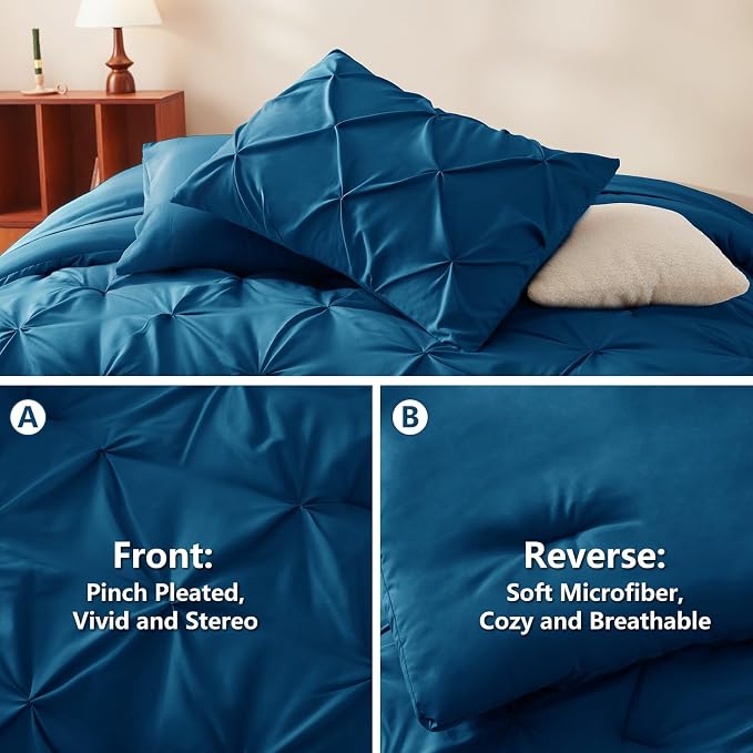 CozyLux King Size Comforter Set Teal, 7 Pieces Pintuck Bed in A Bag Teal - Image 3