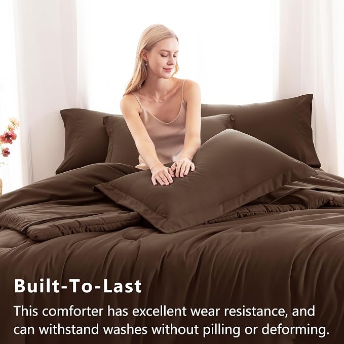 CozyLux Oversized Queen Comforter Set Brown, 7 Pieces Bed in a Bag Comforter Set - Image 3
