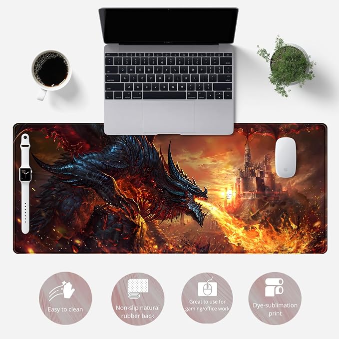 Japanese Desk Mat Dragon Castle Desk Pad Game Aesthetic Mouse Pad Large Gaming - Image 2