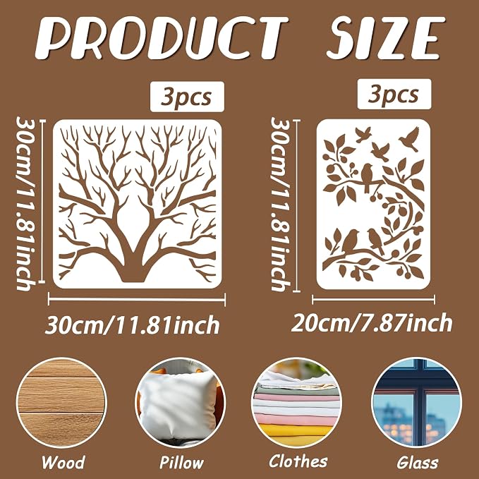 6pcs Tree Leaves Stencil for Painting Birds Branches Painting Crafts Template - Image 2
