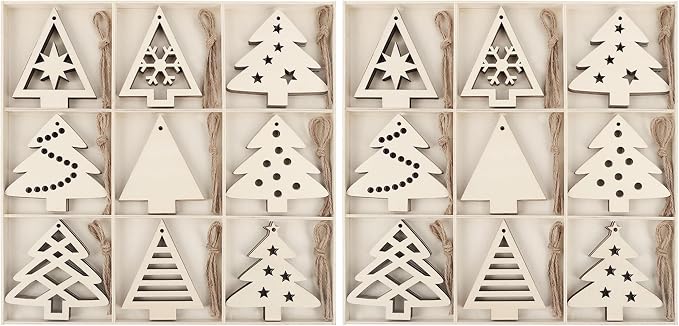 MACTING 27PCS Wooden Christmas Ornaments Unfinished Predrilled Natural Wood by MACTING