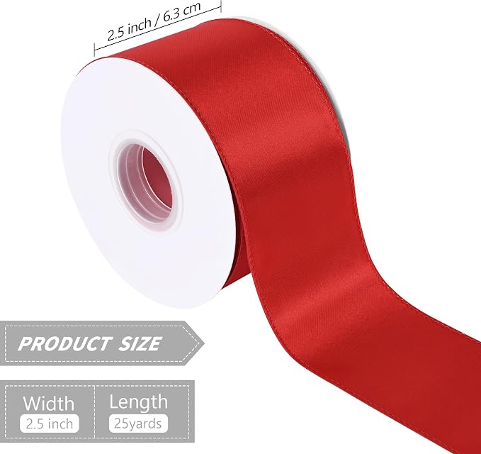 Red 2.5 Inch Continuous 25 Yards Satin Wired Ribbon - Image 2
