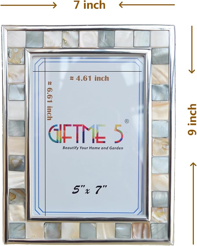 Silver Plate Picture Frame 5x7 Mother of Pearl 5 by 7 Photo Frame Mosaic Glass - Image 8