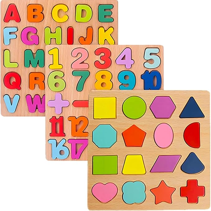 Wooden Puzzles for Toddlers 3-5, Boys & Girls, Montessori Toddler | 3 in 1 by Winbar
