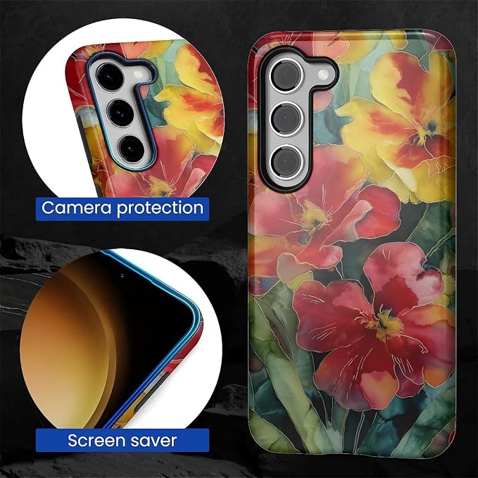 Case for Samsung Galaxy S23 Case, Vintage Floral Girly Design Hybrid Dual - Image 2