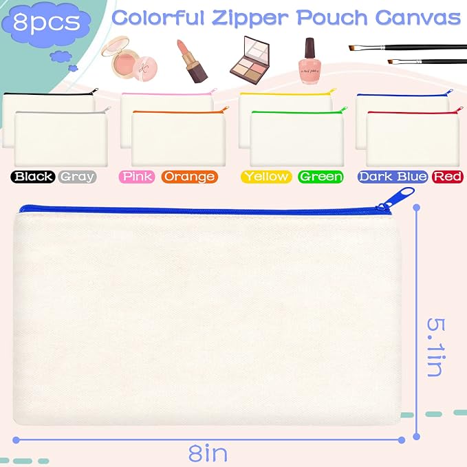 ZeeDix Canvas Zipper Pouch Bulk – 8.3 x 5 Inches Cotton Canvas Pouches - Image 2