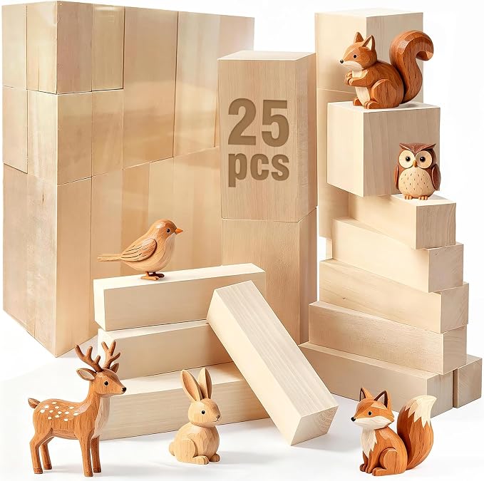 25 PCS Basswood Carving Blocks, 4 Sizes Wood Carving kit, Soft Texture Solid by Garpphst