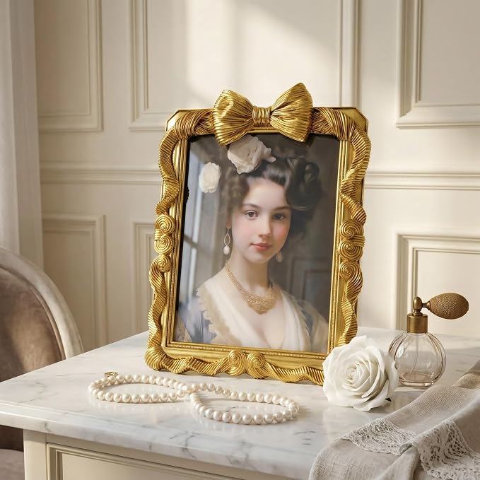 Cuspin 8x10 Gold Picture Frame, Vintage Bow Photo Frame, Resin Ornate Decor | - Image 2