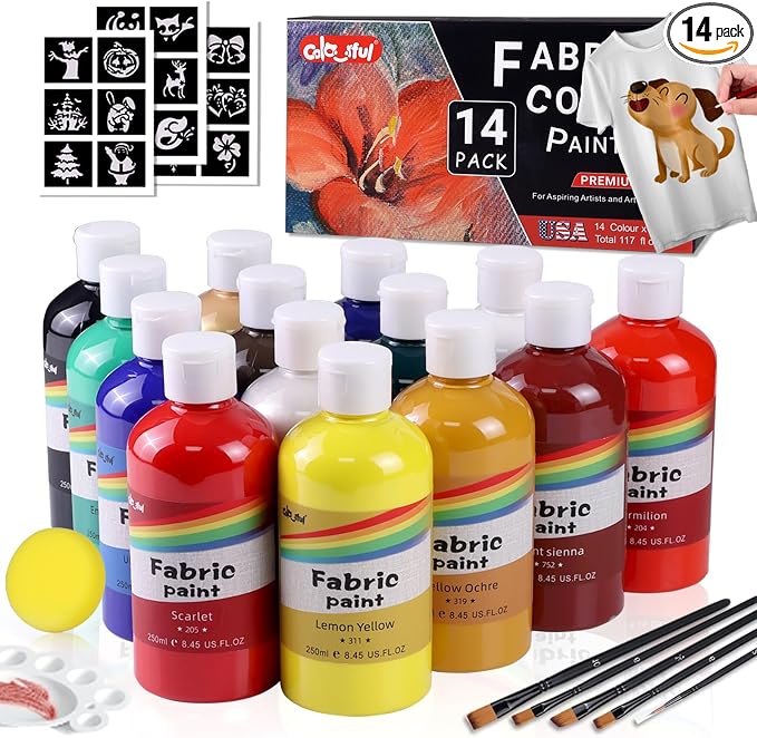 Colorful Permanent Fabric Paint Set, 14 Colors 8.3oz Textile Paint by colorful