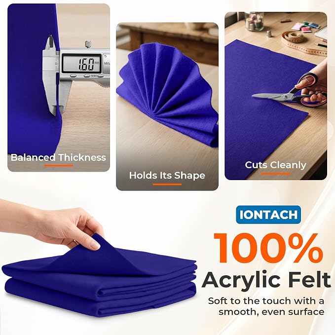 IONTACH 18" X 18" Soft Felt Sheets 1.6mm Thick | Acrylic Felt Fabric Sheets - Image 3