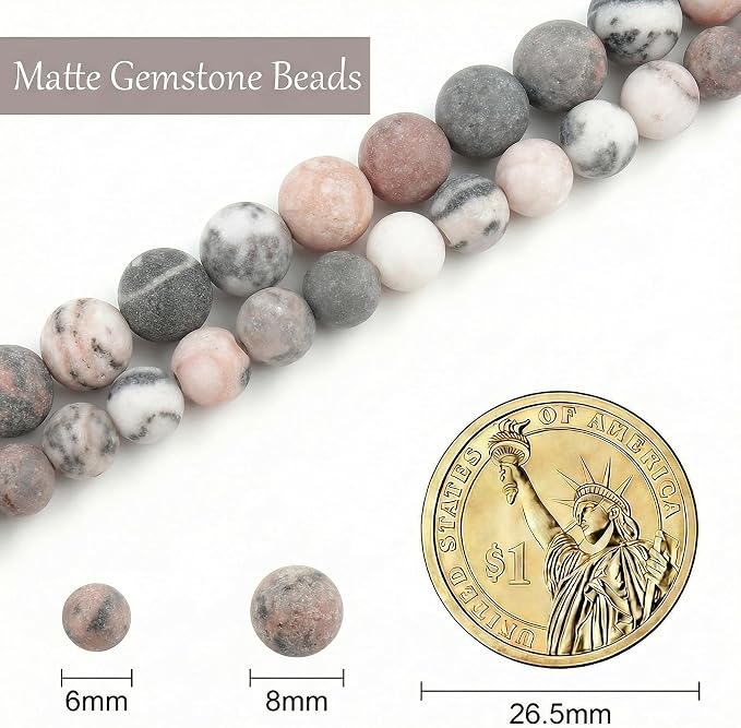 8mm Matte Pink Zebra Jasper Bead, 15-Inch Matte Round Loose Stone Beads - Image 3