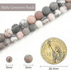 8mm Matte Pink Zebra Jasper Bead, 15-Inch Matte Round Loose Stone Beads - Image 3