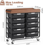 10 Drawers Rolling Cart with Wooden Tabletop, Utility Storage Cart with Wheels - Image 3