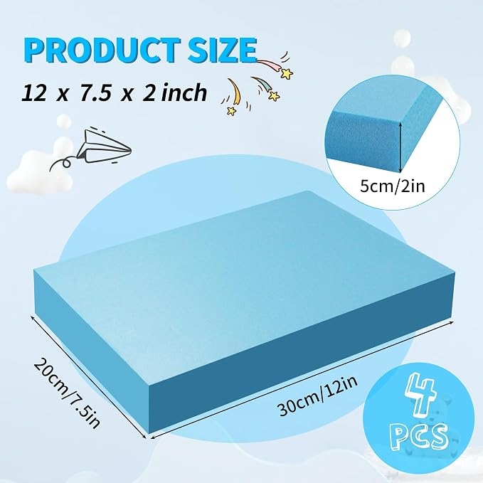 LuckyFoam Blue 4 Pack 12x7.5x2 inch Foam Sheets 2 Inch | Polystyrene Rectangles - Image 2