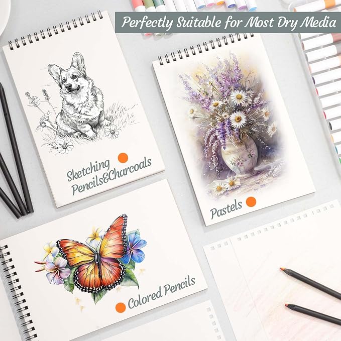 4 Pack Small Sketch Books, 5.5 x 8.5 Inch Mini Sketchbook, 68lb/100gsm Spiral - Image 6