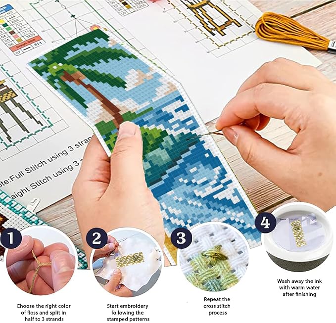 ACRNIGHEET 6pcs Cross Stitch Bookmark Kits, Landscape DIY Cross Stitch Bookmarks - Image 4