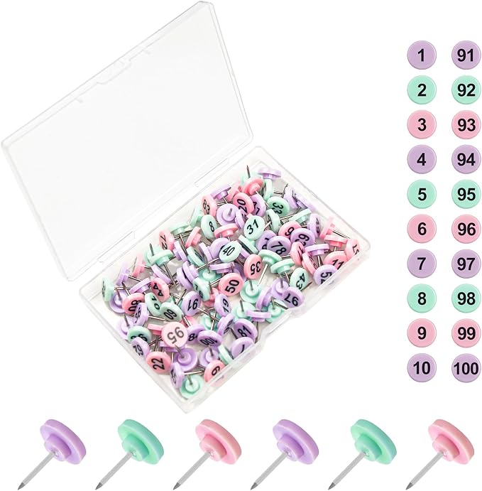 ELANE 100 Pcs Thumb Tacks for Wall Hangings, Flat Thumb Tacks and Push Pins by ELANE