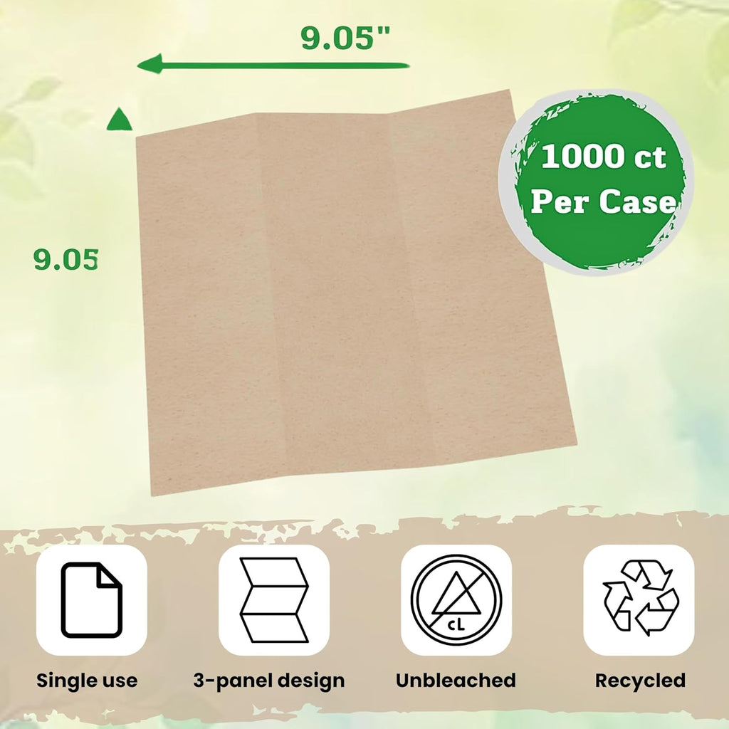 Brown Unbleached Z-Fold Paper Towels – 1000ct | Commercial Multifold Paper Towels for Dispenser | All-Natural, Bleach-Free, Tri-Fold Recycled Disposable Hand Towels for Bathroom & Kitchen Use