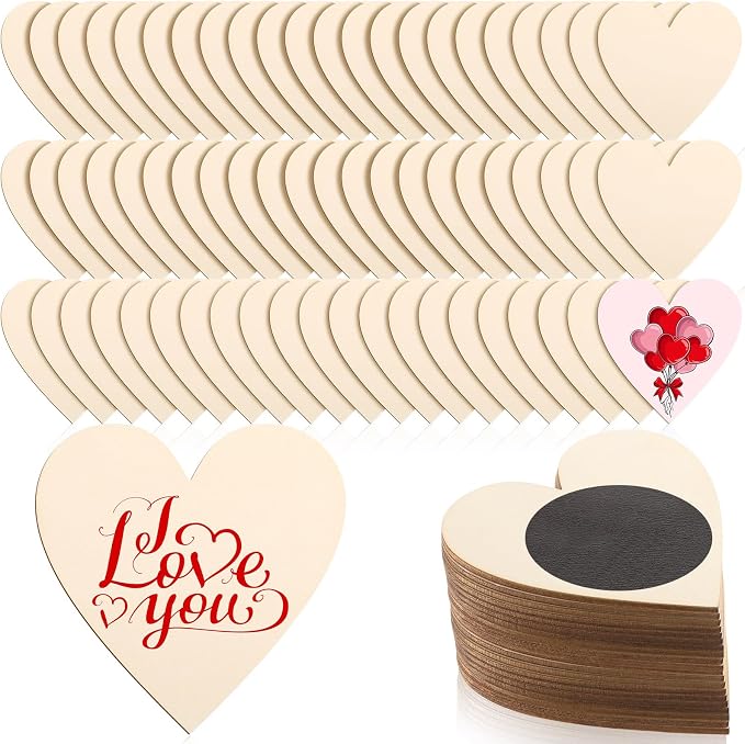 Qunclay 80 Pcs 1.5 Inch Wooden Heart Magnets by Qunclay