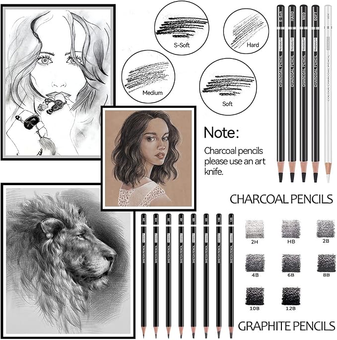 PANDAFLY Drawing Sketching Pencil Set, 22 Piece Pro Art Pencil Kit - Image 3